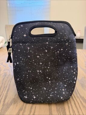 Source Unknown Black Starry Print Neoprene Lunch Tote